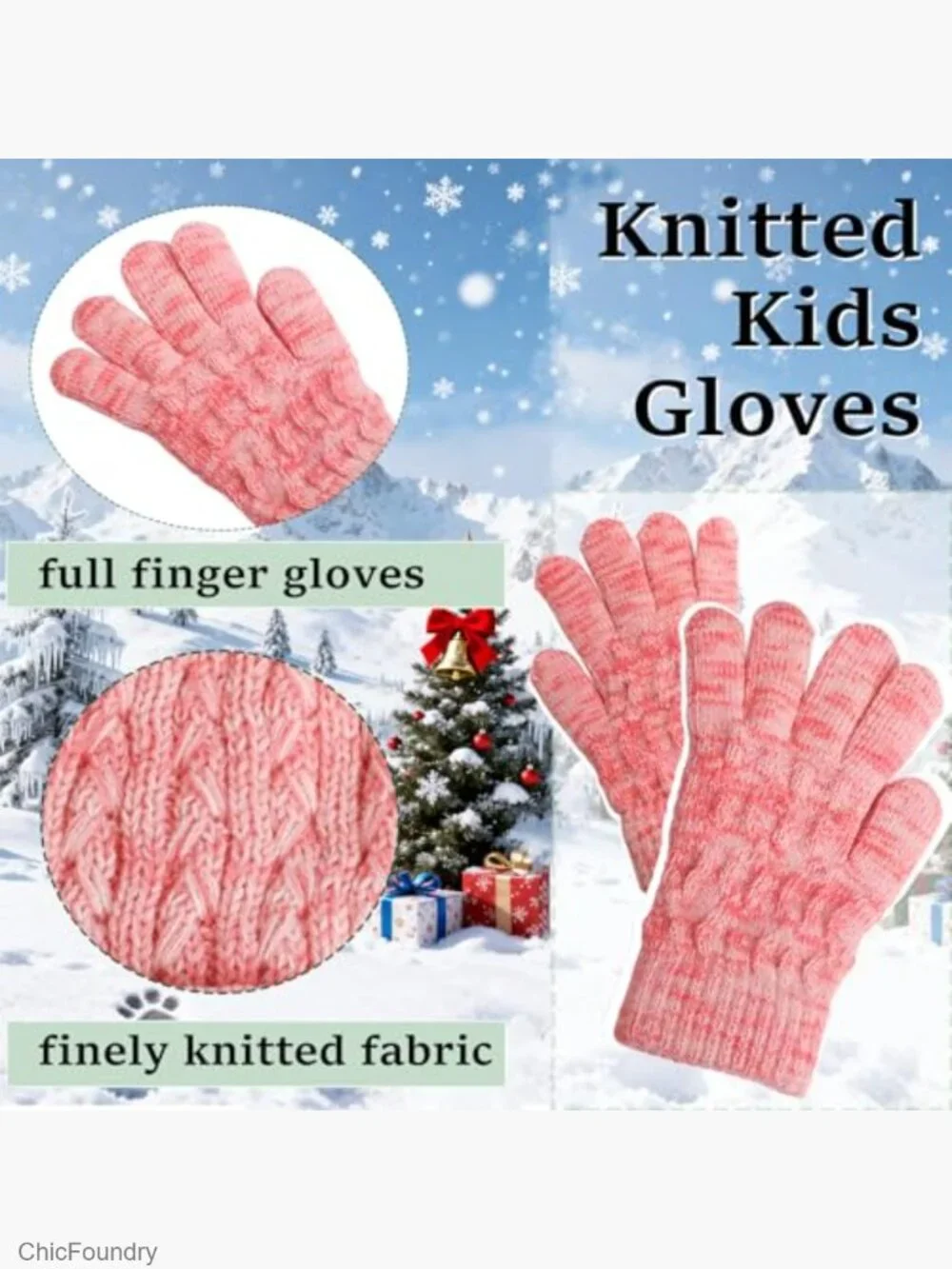 Kids Winter Hat Scarf Gloves Set Fleece Lined Beanie with Pom Pom 3-in-1 Gift